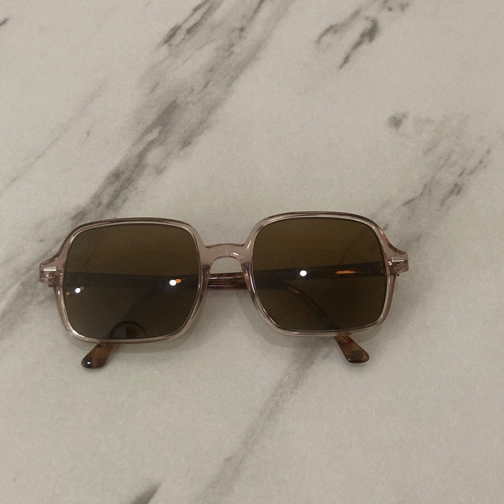 Brown Square Sunglasses with Light Pink Frame - Picture 5 of 16